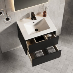 Banyetti Venti 600mm Wall Hung Vanity Unit With Lira Basin - Matt Black - thumbnail 4