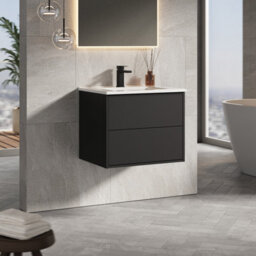 Banyetti Venti 600mm Wall Hung Vanity Unit With Lira Basin - Matt Black - thumbnail 2