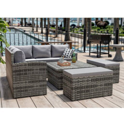 Rosen 9 Seater Rattan Dining Corner Sofa Set With Rising Table In Grey With Rain Cover - thumbnail 2