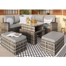 Rosen 9 Seater Rattan Dining Corner Sofa Set With Rising Table In Grey With Rain Cover - thumbnail 3