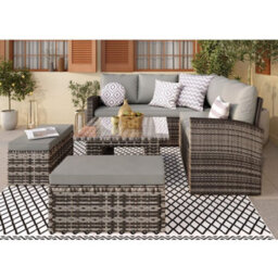 Rosen 9 Seater Rattan Dining Corner Sofa Set With Rising Table In Grey With Rain Cover - thumbnail 4