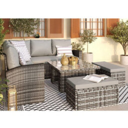 Rosen 9 Seater Rattan Dining Corner Sofa Set With Rising Table In Grey With Rain Cover - thumbnail 5