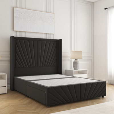 Bsspoke Nola Divan Bed Black Plush Velvet With 54Inch Headboard & Footboard & No Mattress No Drawers In Double King 6Ft 3Ft 4Ft - image 1