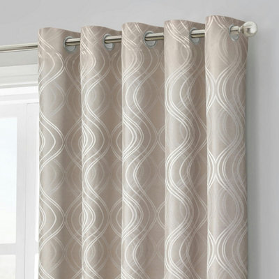 Velosso Clarissa Jacquard Ready Made Eyelet Curtains - Beige