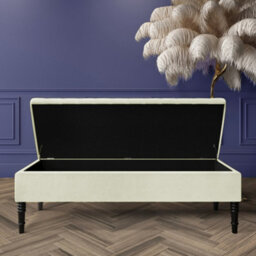 Safar 150Cm Ottoman Storage Bench - Plush Velvet Shoe Bench - Cream Lined Upholstery Storage Footstool - thumbnail 2