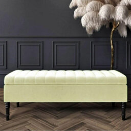 Safar 150Cm Ottoman Storage Bench - Plush Velvet Shoe Bench - Cream Lined Upholstery Storage Footstool