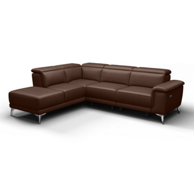 Valencia Pista Modern Top Grain Leather Reclining Sectional Left Hand Facing Chaise Sofa Chocolate Color - image 1