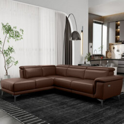 Valencia Pista Modern Top Grain Leather Reclining Sectional Left Hand Facing Chaise Sofa Chocolate Color - thumbnail 2
