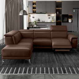 Valencia Pista Modern Top Grain Leather Reclining Sectional Left Hand Facing Chaise Sofa Chocolate Color - thumbnail 4