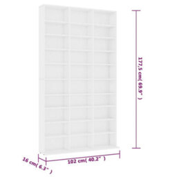 Berkfield Cd Cabinet White 102X16X177.5 Cm Engineered Wood - thumbnail 6