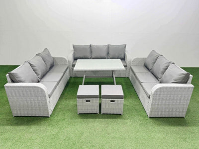 Fimous 11 Seat Outdoor Pe Rattan Garden Furniture With Cushions 3 Seater Sofa 2 Small Stools Light Grey - image 1