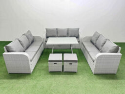 Fimous 11 Seat Outdoor Pe Rattan Garden Furniture With Cushions 3 Seater Sofa 2 Small Stools Light Grey - thumbnail 1