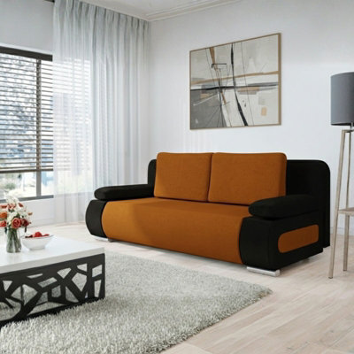 Emma Sofa Bed With Sleeping Function Built In Storage Compartment Comfortable Upholstered Sofa With Cushions Orange And Black - image 1