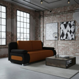 Emma Sofa Bed With Sleeping Function Built In Storage Compartment Comfortable Upholstered Sofa With Cushions Orange And Black - thumbnail 2