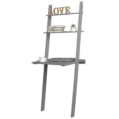Urbn-Living Urbnliving Height 156Cm Ladder Desk 2 Shelf Grey Wooden Computer Table - image 1