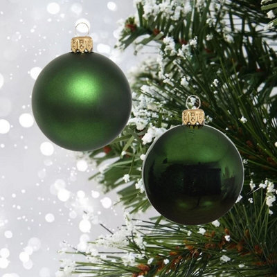 Decoris 12 Green Glass Baubles Christmas Tree Decorations Dark Pine Green 5Cm - image 1