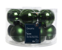 Decoris 12 Green Glass Baubles Christmas Tree Decorations Dark Pine Green 5Cm - thumbnail 2