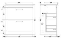 Royal Bathrooms Turin 800mm Freestanding Bathroom Vanity Unit With Sink 2 Drawer Matt Black & Round Countertop Basin - thumbnail 6