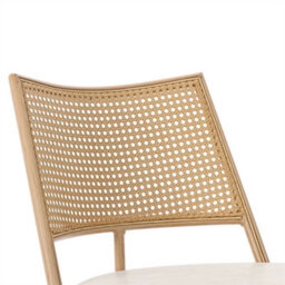Abrihome Set Of 2 Beige Retro Dining Chairs, Pu Seat & Woven Rattan Backrest With Bamboo Frame, For Kitchen, Cafe Or Living Room - thumbnail 2