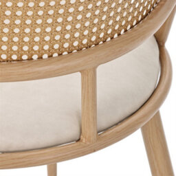 Abrihome Set Of 2 Beige Retro Dining Chairs, Pu Seat & Woven Rattan Backrest With Bamboo Frame, For Kitchen, Cafe Or Living Room - thumbnail 5