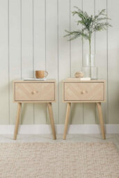 Pair Of 1 Drawer Oak Bedside Cabinet Birlea Herringford Chevron - thumbnail 1
