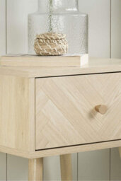 Pair Of 1 Drawer Oak Bedside Cabinet Birlea Herringford Chevron - thumbnail 3