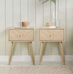 Pair Of 1 Drawer Oak Bedside Cabinet Birlea Herringford Chevron - thumbnail 4