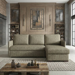 Megan Living Room Corner Sofa Bed With Storage Polyurethane Foam Wave Spring Wooden Frame 220X90X160Cm Olive - thumbnail 1