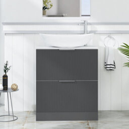 Royal Bathrooms Evora 700mm Graphite Grey Fluted Floor Standing Countertop Vanity Unit 2 Drawer With Cesar Basin - thumbnail 1