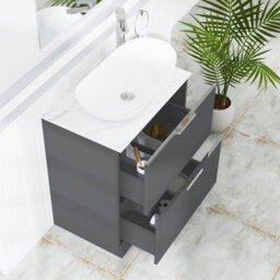 Royal Bathrooms Evora 700mm Graphite Grey Fluted Floor Standing Countertop Vanity Unit 2 Drawer With Cesar Basin - thumbnail 3