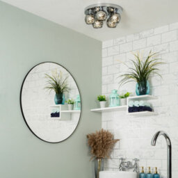 Litecraft Seren Chrome 5 Lamp Modern Bathroom Flush Ceiling Light With Smoke Glass Shade