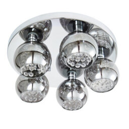 Litecraft Seren Chrome 5 Lamp Modern Bathroom Flush Ceiling Light With Smoke Glass Shade - thumbnail 2