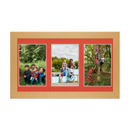 AK Frames 40X20Cm Country Pine Modern Multi Photo Frame With Poppy Red Mount - Holds 3 Apertures (3X) 6X4 Photos - thumbnail 1