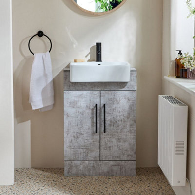 Homestylestore 550mm Concrete Grey Floorstanding Bathroom Vanity Unit And Black T Bar Handle - image 1