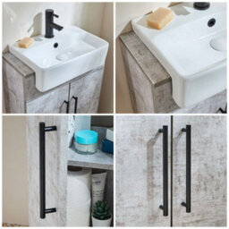 Homestylestore 550mm Concrete Grey Floorstanding Bathroom Vanity Unit And Black T Bar Handle - thumbnail 2