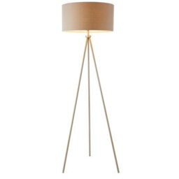 Sleek Tripod Floor Lamp Matt Nickel E27 Free Standing Lounge Light & Grey Shade - thumbnail 1