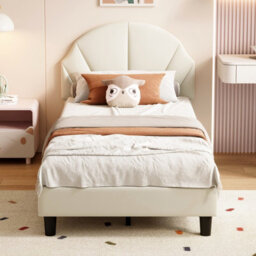Upholstered Single Bed, 3Ft Single Bed Frame With Headboard And Wooden Slatted Support, Youth Bed, Beige Velvet Bed Frame,90X190Cm - thumbnail 2