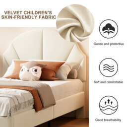Upholstered Single Bed, 3Ft Single Bed Frame With Headboard And Wooden Slatted Support, Youth Bed, Beige Velvet Bed Frame,90X190Cm - thumbnail 7