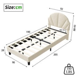 Upholstered Single Bed, 3Ft Single Bed Frame With Headboard And Wooden Slatted Support, Youth Bed, Beige Velvet Bed Frame,90X190Cm - thumbnail 9