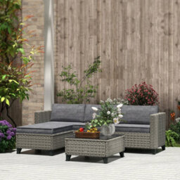 Outsunny 5 Pcs Rattan Garden Furniture Set With Glass Coffee Table Dark Grey - thumbnail 9