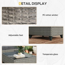 Outsunny 5 Pcs Rattan Garden Furniture Set With Glass Coffee Table Dark Grey - thumbnail 8