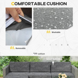 Outsunny 5 Pcs Rattan Garden Furniture Set With Glass Coffee Table Dark Grey - thumbnail 6