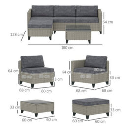 Outsunny 5 Pcs Rattan Garden Furniture Set With Glass Coffee Table Dark Grey - thumbnail 3