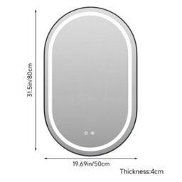 Thehotsale 80Cm H Wall Mounted Oval Led Bathroom Mirror With Adjustable Brightness Colour Light Black Frame Mirror - thumbnail 8