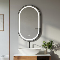 Thehotsale 80Cm H Wall Mounted Oval Led Bathroom Mirror With Adjustable Brightness Colour Light Black Frame Mirror - thumbnail 2