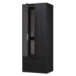 Ancona Ready Assembled Modern Matt Black Ash 2 Drawer Tall Double Wardrobe (H)1956mm (W)766mm (D)530mm - thumbnail 8