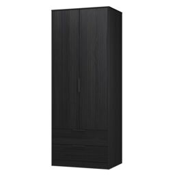 Ancona Ready Assembled Modern Matt Black Ash 2 Drawer Tall Double Wardrobe (H)1956mm (W)766mm (D)530mm - thumbnail 3