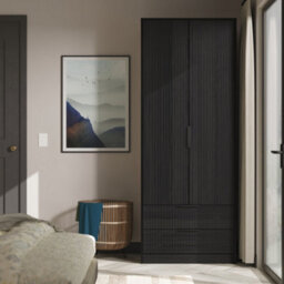 Ancona Ready Assembled Modern Matt Black Ash 2 Drawer Tall Double Wardrobe (H)1956mm (W)766mm (D)530mm - thumbnail 1