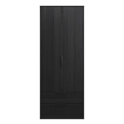 Ancona Ready Assembled Modern Matt Black Ash 2 Drawer Tall Double Wardrobe (H)1956mm (W)766mm (D)530mm - thumbnail 2