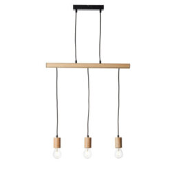 Luminosa Lighting Luminosa Sven Bar Pendant Ceiling Lamp, Matt Black, Natural Wood
